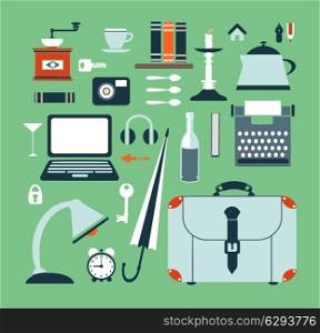 Set of various household items in style flat for web design