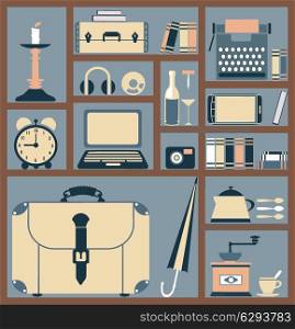 Set of various household items in style flat for web design