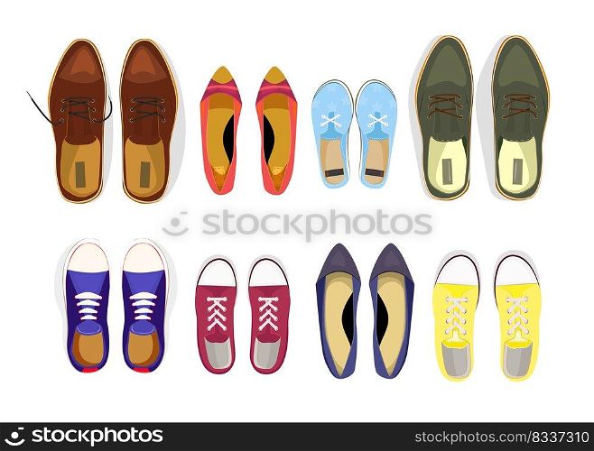 Set of various male and female shoes. Closet, accessory, fashion. Can be used for topics like background, collection, store