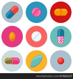 Set of various pills and capsules icons.. Set of various pills and capsules icons