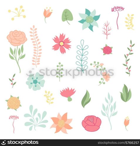 Set of various stylized flowers and elements.