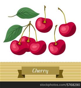 Set of various stylized ripe fresh cherries.