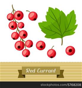 Set of various stylized ripe fresh red currants.