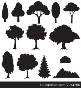 Set of various stylized trees in silhouette. vector illustration. Set of various stylized trees in silhouette.