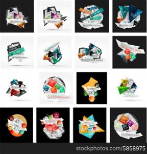 Set of various universal geometric layouts - backgrounds banner advertising layouts - templates, identity. Square, triangle, wave circle or swirl shape design