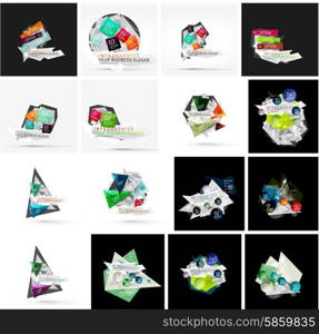 Set of various universal geometric layouts - backgrounds banner advertising layouts - templates, identity. Square, triangle, wave circle or swirl shape design