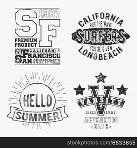 Set of various vintage stamp. T-shirt print design. Set of various vintage stamp. Printing and badge applique label t-shirts, jeans, casual wear. Vector illustration.