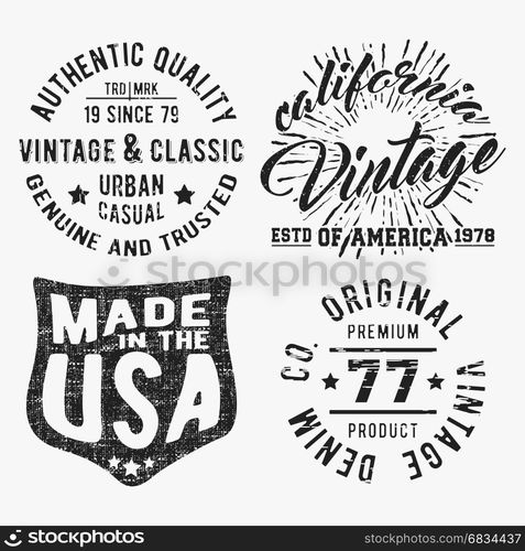 Set of various vintage stamp. T-shirt print design. Set of various vintage stamp. Printing and badge applique label t-shirts, jeans, casual wear. Vector illustration.