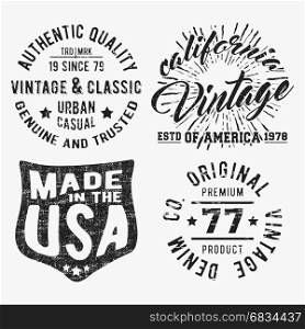 Set of various vintage stamp. T-shirt print design. Set of various vintage stamp. Printing and badge applique label t-shirts, jeans, casual wear. Vector illustration.