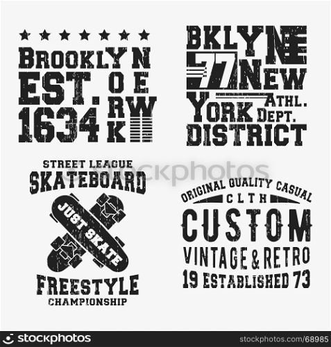 Set of various vintage t shirt stamp. T-shirt print design. Set of various vintage t shirt stamp. Printing and badge applique label t-shirts, jeans, casual wear. Vector illustration.