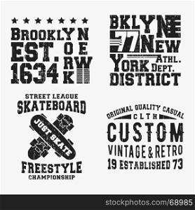 Set of various vintage t shirt stamp. T-shirt print design. Set of various vintage t shirt stamp. Printing and badge applique label t-shirts, jeans, casual wear. Vector illustration.