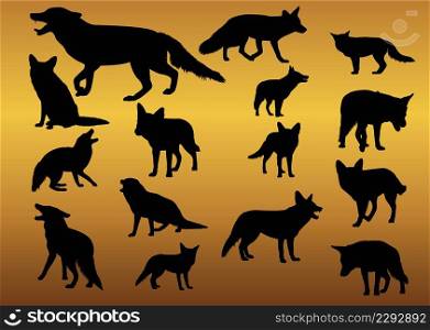 Set of Various Wolf Silhouette vector