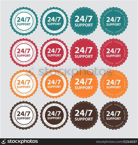 Set of Vector 24-7 SUPPORT Sign, Label Template EPS10. Vector 24-7 SUPPORT Sign, Label Template