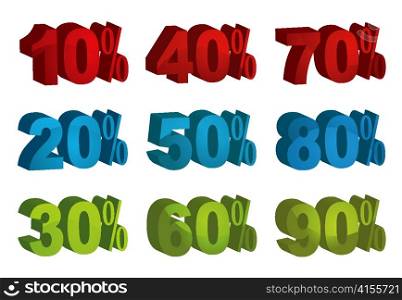 Set of vector 3d sale percents
