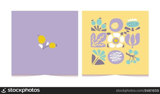 Set of vector backgrounds with flowers in trendy retro trippy style. Hippie 60s, 70s style. Yellow, violet colors.. Set of vector backgrounds with flowers in trendy retro trippy style. Hippie 60s, 70s style.