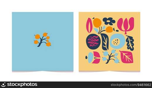Set of vector backgrounds with flowers in trendy retro trippy style. Hippie 60s, 70s style. Yellow, orange, blue colors.. Set of vector backgrounds with flowers in trendy retro trippy style. Hippie 60s, 70s style.