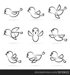Set of vector bird icons on white background