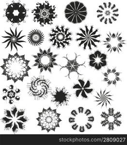 Set of vector black snowflakes