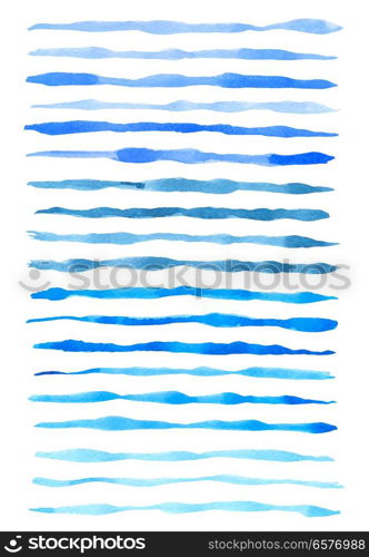 Set of vector blue watercolor lines isolated on a white background. 