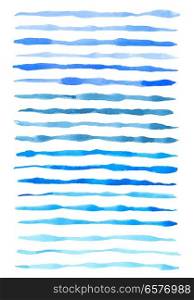 Set of vector blue watercolor lines isolated on a white background.