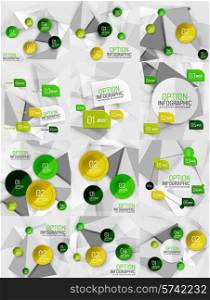 Set of vector business abstract infographics on 3d triangular backgrounds