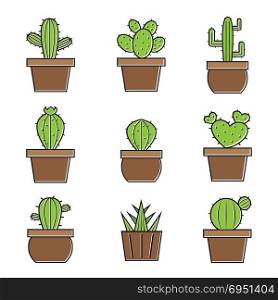 Set of vector cactus icons on white background. Easy editable layered vector illustration.