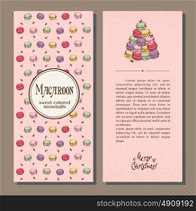 Set of vector Christmas cards with cartoon macaroons, Christmas tree, style, stylized, hand-drawn lettering. Merry Christmas!