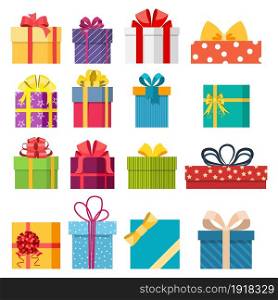 Set of vector Christmas gift box icon isolated on white background. Vector illustration in a flat style. Set of vector Christmas gift box