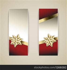 Set of vector christmas / New Year banners with golden ribbon and bow