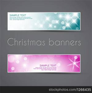 Set of vector christmas / New Year horizontal banners - teal and pink