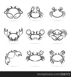 Set of vector crab icons on white background