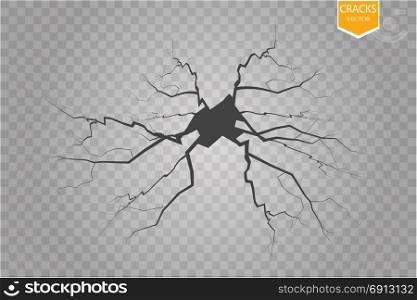 Set of vector cracks isolated on transparent background.. Set of vector cracks isolated on transparent background. Vector