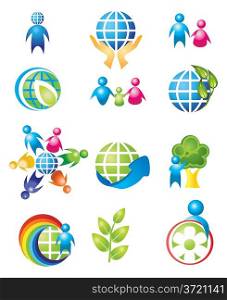 Set of vector design elements. People and Nature.