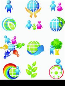 Set of vector design elements. People and Nature.