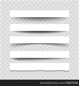 Set of vector dividers isolated on transparent background. Paper sheets with different shadows. Design template. Set of vector dividers isolated on transparent background