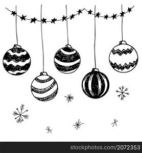Set of vector doodle Black and white Christmas hand drawn balls. Set of vector doodle Black and white Christmas hand drawn balls.