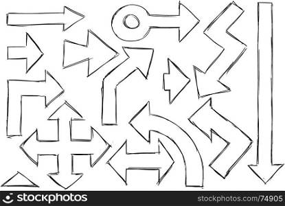 Set of vector doodle hand drawing arrows.