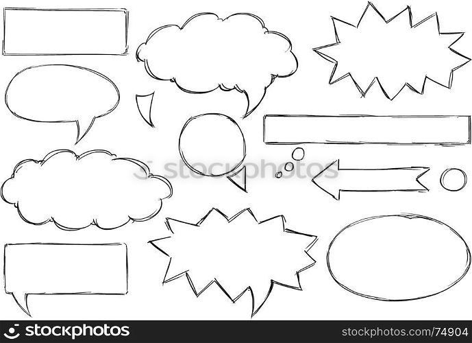 Set of vector doodle hand drawing of text speech bubbles.