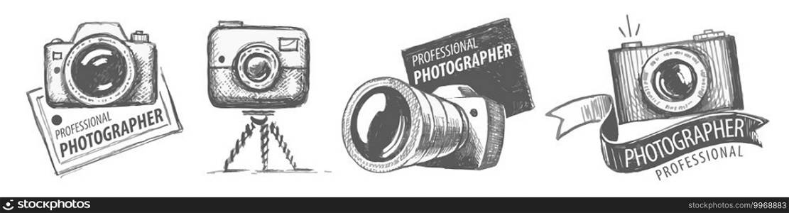 Set of vector drawn logos for professional photographer.. Set of vector drawn logos for professional photographer
