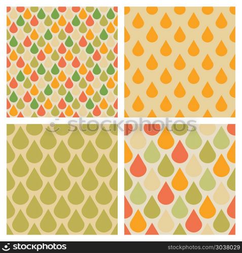 Set of vector drops seamless patterns in retro fall colors. Set of vector drops seamless patterns in retro fall colors. Rain autumn backdrop illustration