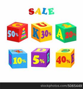Set of vector elements, children's colored blocks. Sale. Vector illustration.