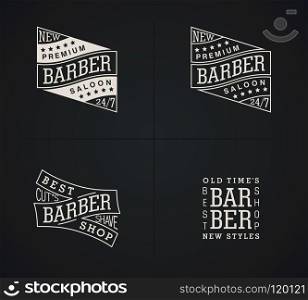 Set of vector emblems Barber Shop in vintage style. Modern linear minimalism.
 Design for Logos, Stamp, Badges, Signboard, t-shirts and others.. Bundle of four retro emblems for Barber Shop
