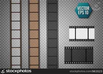 Set of vector film strip isolated on transparent background. Set of vector film strip isolated on transparent background.