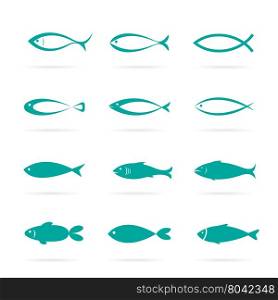 Set of vector fish icons on white background, Vector fish icons for your design.