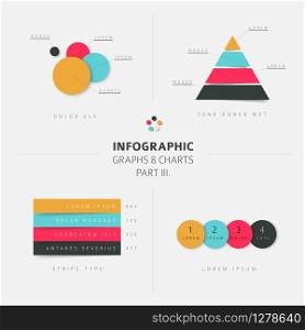Set of vector flat design infographics statistics charts and graphs - fresh retro color version, part 3