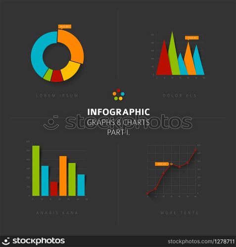 Set of vector flat design infographics statistics charts and graphs - part 1 of my infographic bundle, dark version