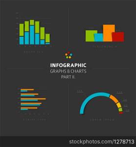 Set of vector flat design infographics statistics charts and graphs - part 2 of my infographic bundle, dark version