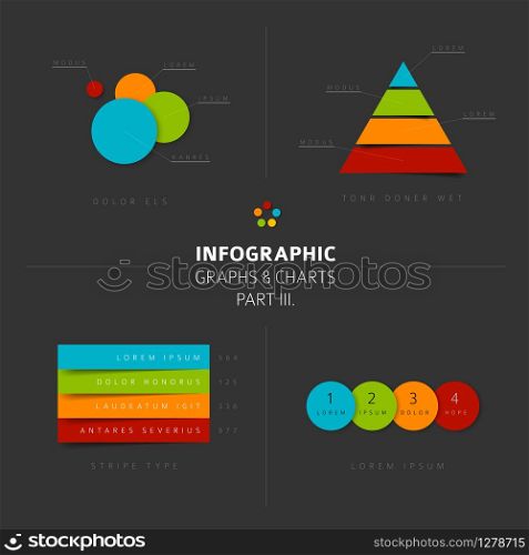 Set of vector flat design infographics statistics charts and graphs - part 3 of my infographic bundle, dark version