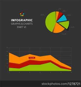 Set of vector flat design infographics statistics charts and graphs - part 6 of my infographic bundle, dark version