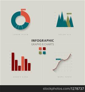 Set of vector flat design infographics statistics charts and graphs - retro color version